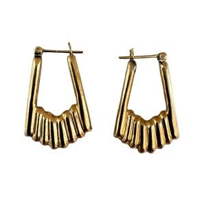 SOLD OFF SITE! 14K Gold Small Rect.  Hoop Earrings Puffed Ribbed Design - EUC